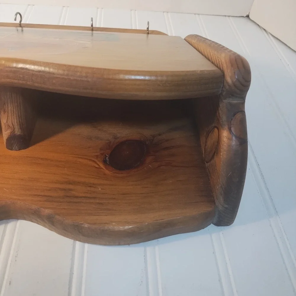 Vintage Wood Apple 2 Slot Wall Mail Bill Sorter Hanging Key Rack Cottage Rustic